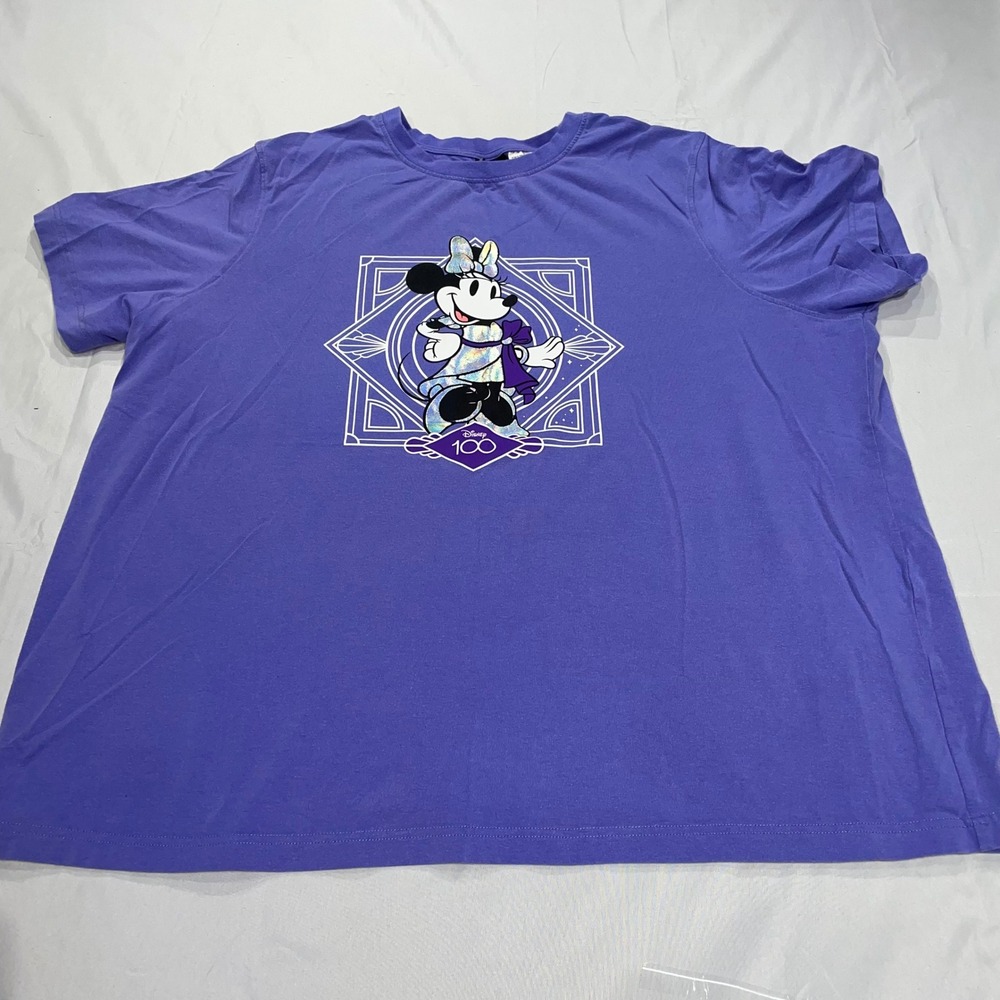 Disney 100 Minnie Mouse Holographic Graphic‎ T-Shirt Purple XL Cotton Lyocell